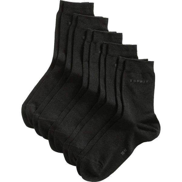 Esprit Black Soild Basic Mid-Calf 5 Pack Socks 