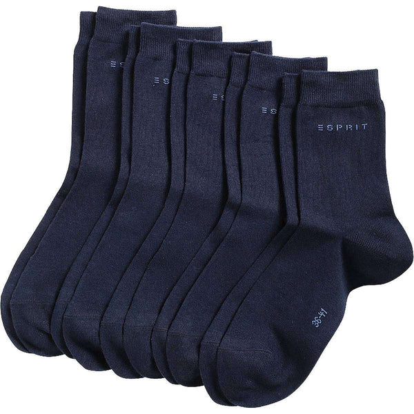 Esprit Navy Soild Basic Mid-Calf 5 Pack Socks 