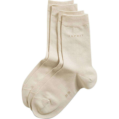 Esprit Cream Basic Fine Knit Mid-Calf 2 Pack Socks 