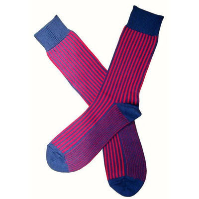 Bassin and Brown Navy Vertical Stripe Midcalf Socks 