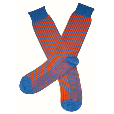 Bassin and Brown Blue Vertical Stripe Midcalf Socks 