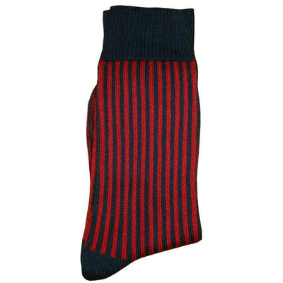 Bassin and Brown Navy Vertical Stripe Midcalf Socks 