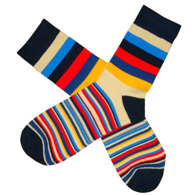 Bassin and Brown Navy Medium and Thin Stripe Midcalf Socks 