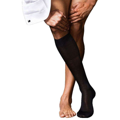 Falke Black No9 Pure Fil d'Ecosse Smooth Flat Knit Knee High Socks
