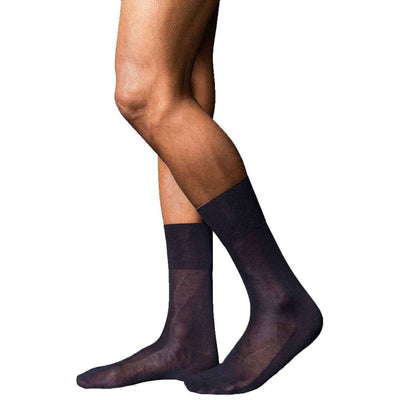 Falke Navy No4 Pure Silk Midcalf Socks
