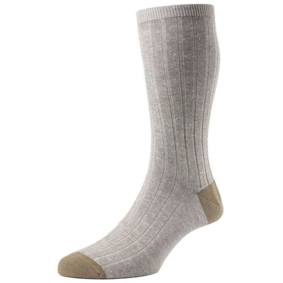Pantherella Beige Hamada Contrast Heel and Toe Linen Blend Socks