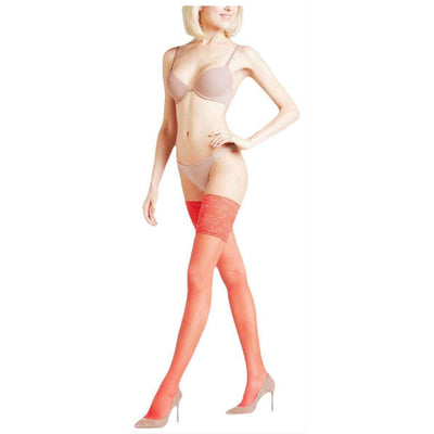 Falke Red Seidenglatt 15 Den Stay Up Transparent Floral Stockings