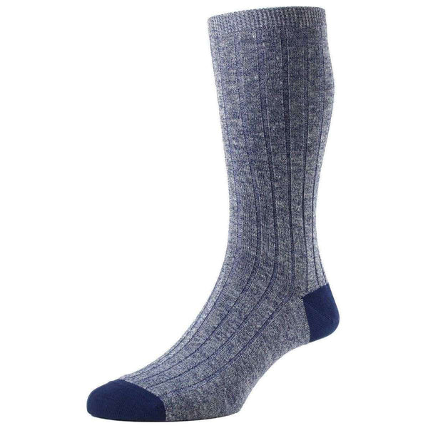 Pantherella Blue Hamada Contrast Heel and Toe Linen Blend Socks