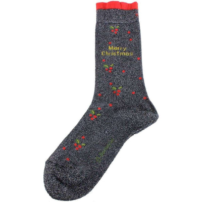 Burlington Navy Merry Christmas Glitter Socks