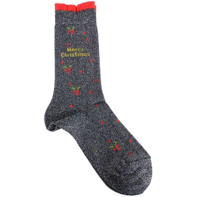 Burlington Navy Merry Christmas Glitter Socks