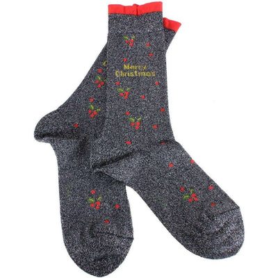 Burlington Navy Merry Christmas Glitter Socks