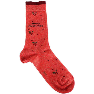 Burlington Red Merry Christmas Glitter Socks