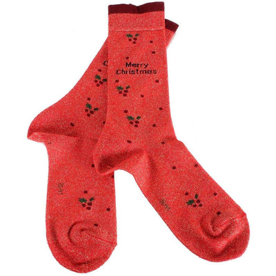 Burlington Red Merry Christmas Glitter Socks