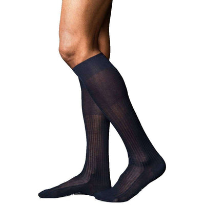 Falke Navy No10 Pure Fil d'Ecosse Smooth Ribbed Knit Knee High Socks