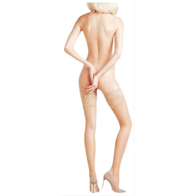 Falke Beige Seidenglatt 15 Den Stay Up Transparent Floral Stockings