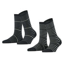 Esprit Black Fine Stripe 2 Pack Socks