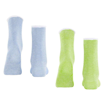 Esprit Green Allover Stripe 2 Pack Socks