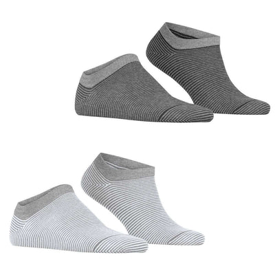 Esprit Grey Allover Stripe 2 Pack Sneaker Socks