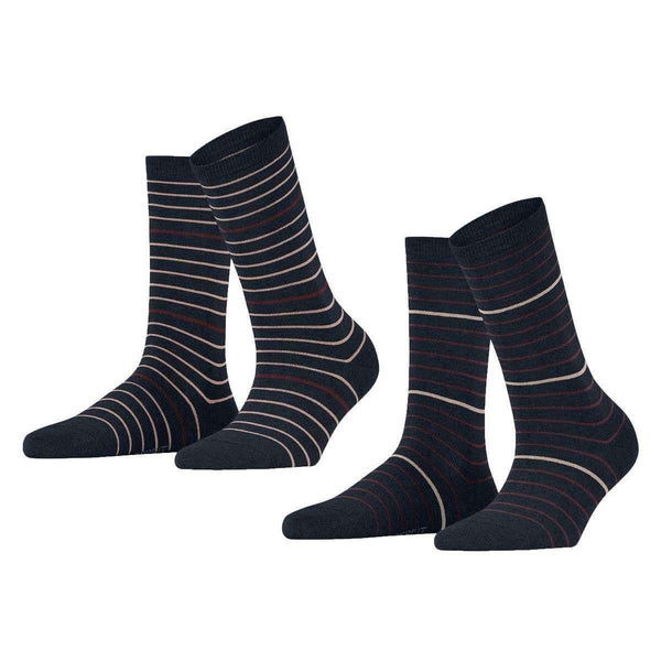 Esprit Navy Fine Stripe 2 Pack Socks