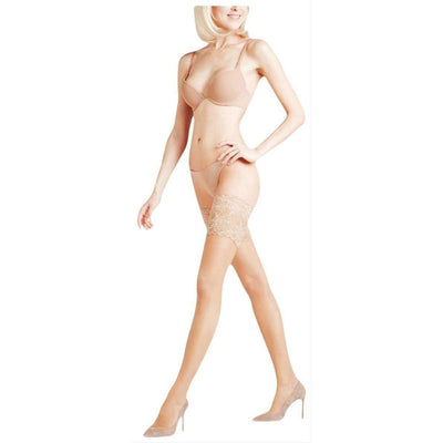 Falke Beige Seidenglatt 15 Den Stay Up Transparent Floral Stockings