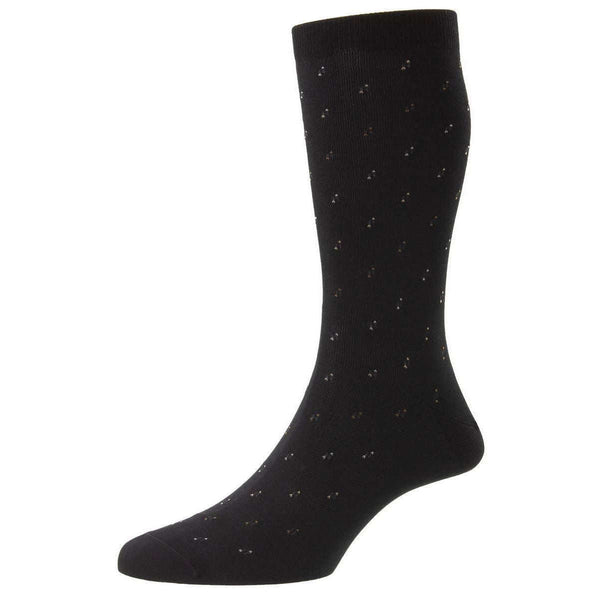 Pantherella Black Addison Neat Motif and Spiral Fil D'Ecosse Socks