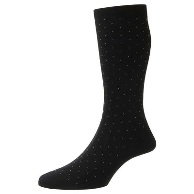 Pantherella Black Gadsbury Cotton Fil D'Ecosse Pin Dot Socks