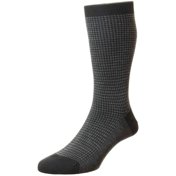 Pantherella Black Highbury Merino Wool Houndstooth Socks
