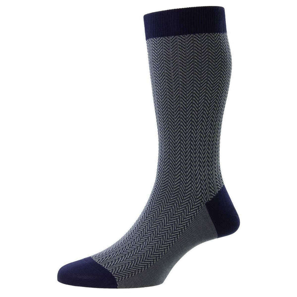 Pantherella Blue Fabian Cotton Fil D'Ecosse Herringbone Socks