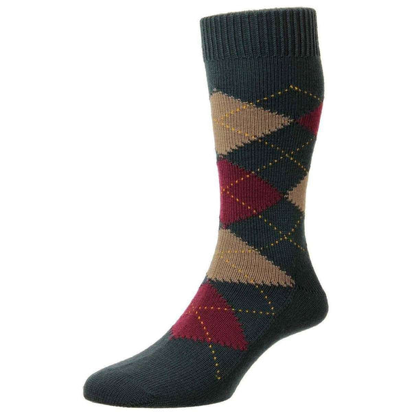 Pantherella Green Racton Argyle Merino Wool Socks