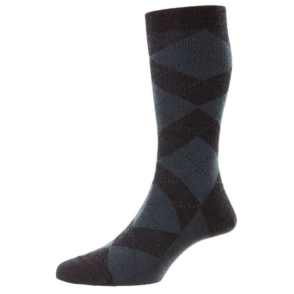 Pantherella Grey Abdale Merino Wool Argyle Socks