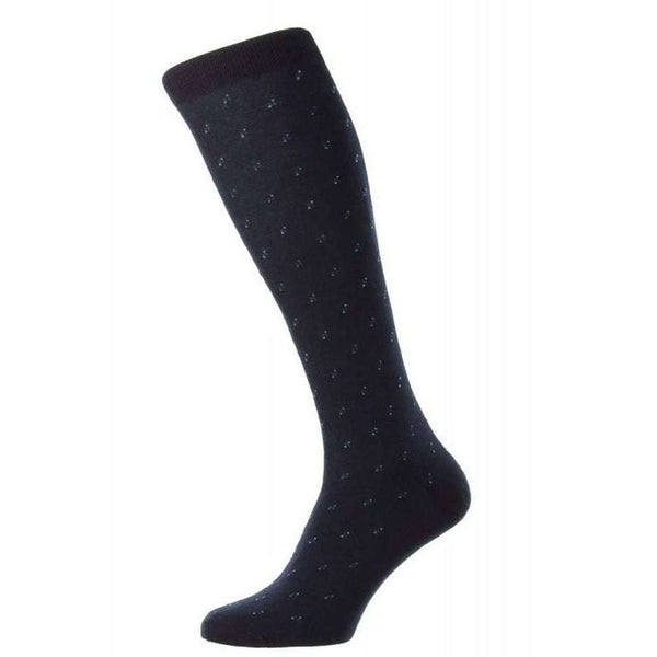 Pantherella Navy Addison Cotton Fil D'Ecosse Over the Calf Socks