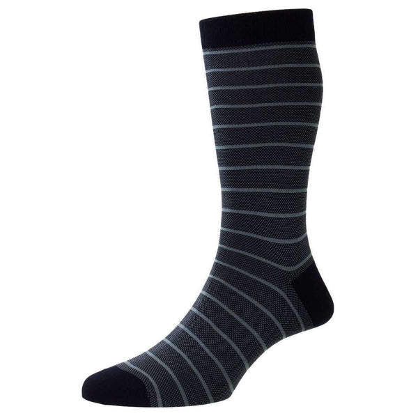 Pantherella Navy Barrington Jacquard Birdseye Stripe Fil D'Ecosse Socks