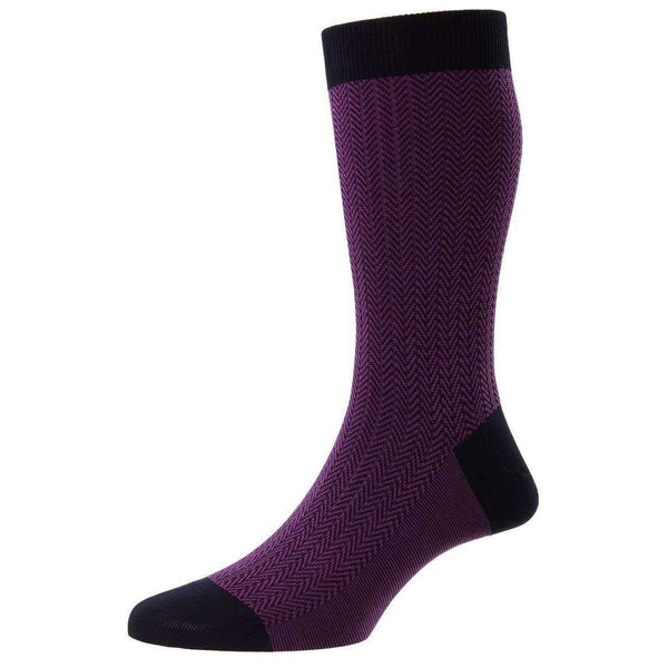 Pantherella Navy Fabian Cotton Fil D'Ecosse Herringbone Socks