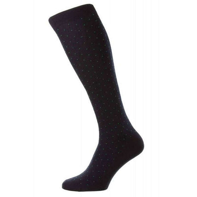 Pantherella Navy Gadsbury Cotton Fil D'Ecosse Over the Calf Socks