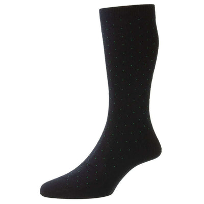 Pantherella Navy Gadsbury Cotton Fil D'Ecosse Pin Dot Socks