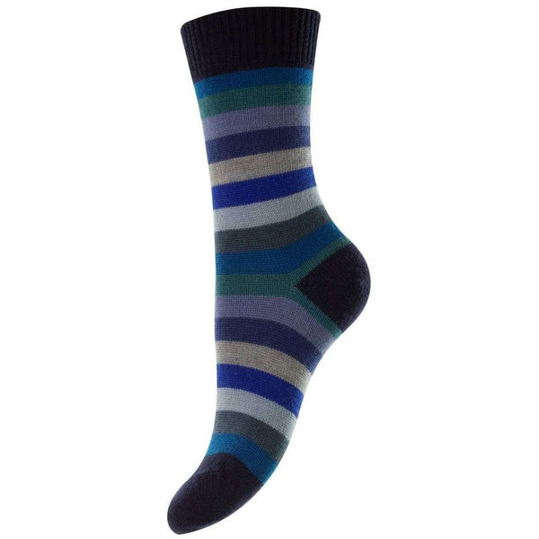 Pantherella Navy Suzannah Multi Stripe Merino Wool Socks