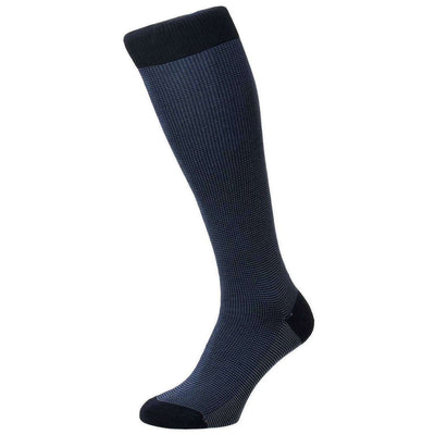 Pantherella Navy Tewkesbury Birdseye Cotton Lisle Over the Calf Socks