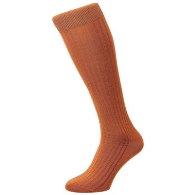 Pantherella Orange Danvers Rib Cotton Lisle Over the Calf Socks