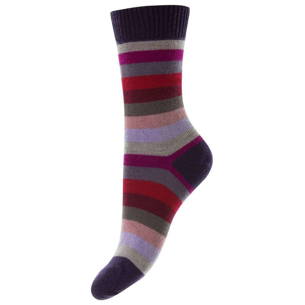Pantherella Purple Suzannah Multi Stripe Merino Wool Socks
