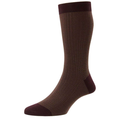 Pantherella Red Fabian Cotton Fil D'Ecosse Herringbone Socks