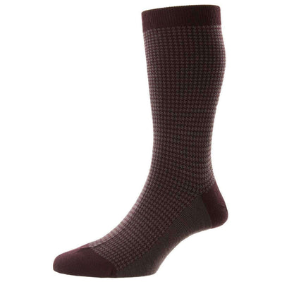 Pantherella Red Highbury Houndstooth Merino Wool Socks