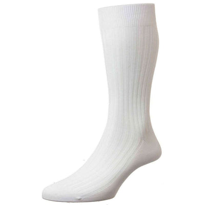 Pantherella White Danvers Rib Cotton Lisle Socks