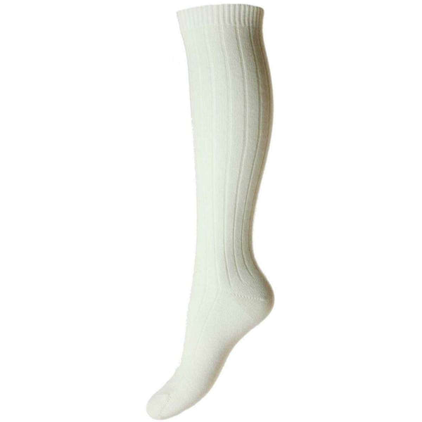 Pantherella White Tabitha Ribbed Cashmere Knee High Socks