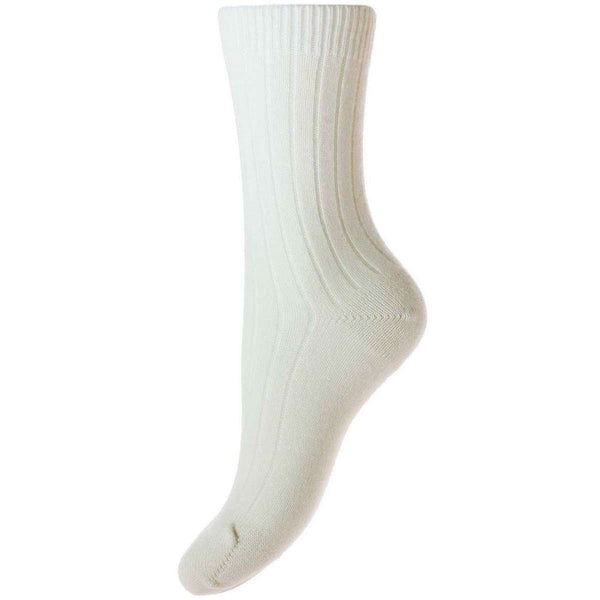 Pantherella White Tabitha Ribbed Cashmere Socks